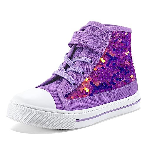 Image of K KomForme Toddler High Top Sneakers Canvas Shoes with Hook and Loops | Lightweight, Breathable