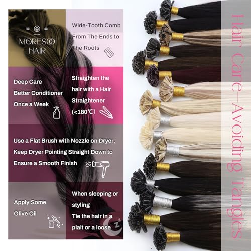 Image of Moresoo K Tip Hair Extensions Real Human Hair, BlacK Silver Melt, 24 Inch | 50g 50 strands, soft texture, keratin bond, extra length, wedding guest or event styling