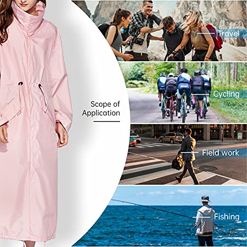 Ynport Crefreak Damen Regenmantel Wasserdichte Jacke Lange Leichte Regenjacke Atmungsaktive Outdoorjacke Windjacke Mit Kapuze Outdoor Poncho(Rosa,M)