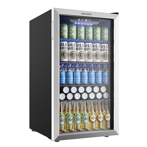 Image of EUHOMY Mini Fridge 130 Can Beverage Refrigerator Cooler Glass Door for Soda Wine Beer, Beverage Cooler for Home, Bar, Office with Digital Temperature Control Adjustable Shelves, 3.2 Cu.Ft, Silver