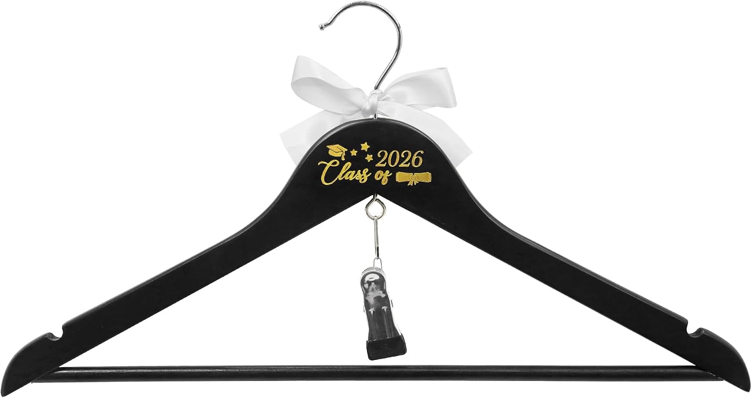 GraduatePro Graduation Cap and Gown Hanger 17.5”with Hook Clip for College and High School Graduates, Graduation Gifts with Class of 2026 Printed for Her and Him, Black