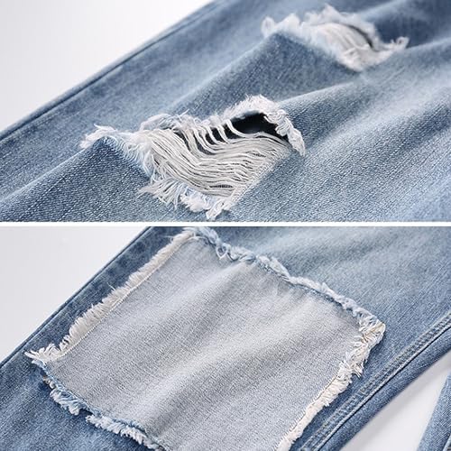 Mens Ripped Jeans Hip Hop Streetwear Baggy Denim Pants Wide Leg Frayed Hem Demin Jeans2