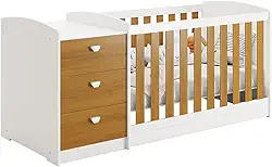 Berço Americano Multifuncional Atlanta com Cômoda 3 Gavetas Branco Fosco/Savana - Reller