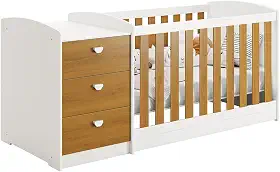 Berço Americano Multifuncional Atlanta com Cômoda 3 Gavetas Branco Fosco/Savana - Reller