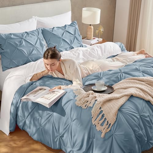 Image of Andency Full Pinch Pleat Comforter Set (79 inchx90 inch),3 Piece Lightweight Pintuck Bedding Comforters & Sets, Fluffy Down Alternative Comforter with 2 Pillow Shams for All Season,White