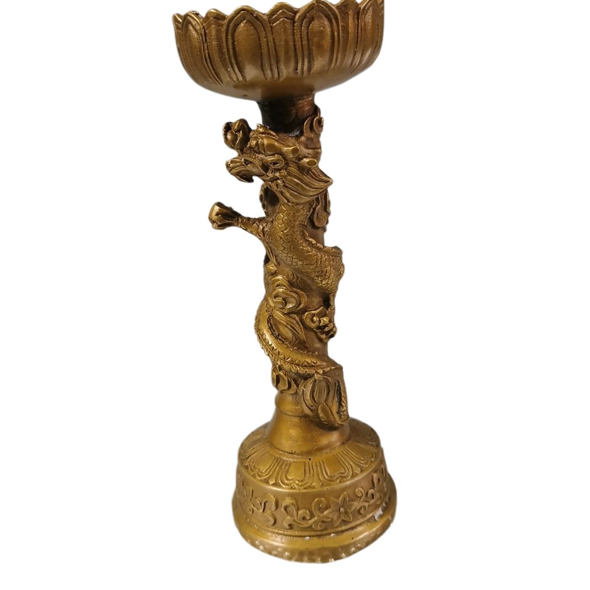 LMChx Antique Brass Dragon And Phoenix Candle Holder 18cm High(Dragon)