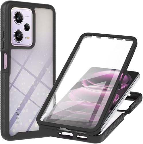 Funda para Redmi Note 12 Pro, delgada, de cuerpo completo, resistente, elegante, protectora, transparente, híbrida, 3 en 1, con protector de