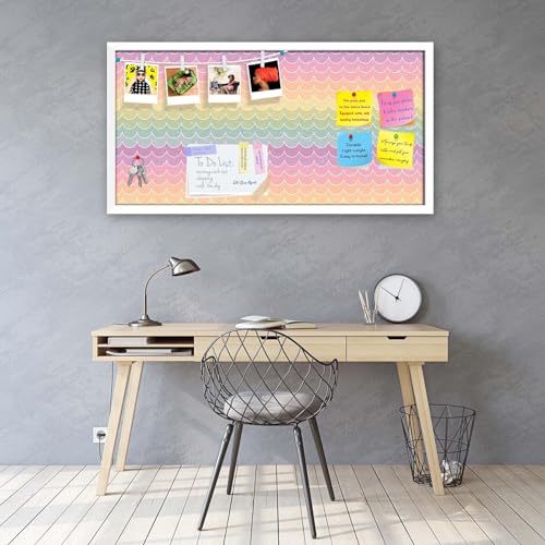 Image of ArtzFolio Wavey | Bulletin Board Notice Pin Board | Vision Soft Board Combo with Thumb Push Pins & Sticky Notes | White Frame | 36 x 18 inch (91 x 46 cms)