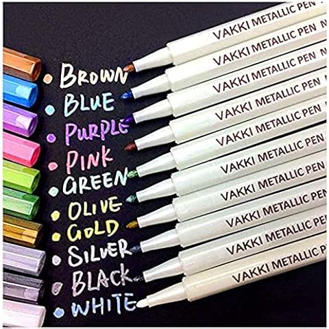 Metallic Marker Pens, Vakki Set of 10 Assorted Colors for Photo Album Drawing DIY Birthday Greeting Gift DIY Card Making Rock Painting Glass Plastic Pottery Wood Surface Cover