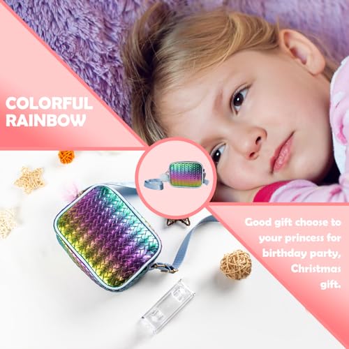 Little Girl Purse Crossbody Bag for Kids, Rainbow Woven Pattern Toddler Crossbody Purse with Pompom, Small Wallet for Girls Gifts Age 2-124