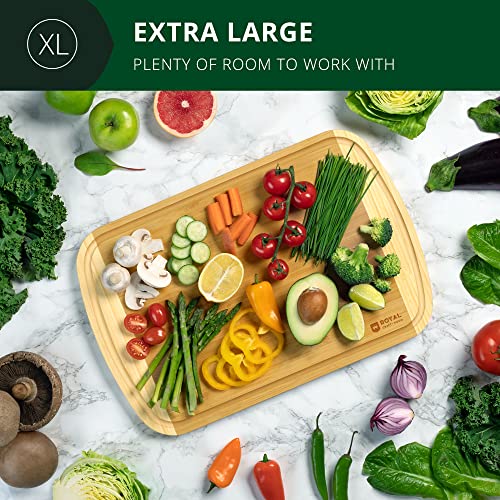 ROYAL CRAFT WOOD Wooden Cutting Boards for Kitchen Meal Prep & Serving - Bamboo Wood Serving Board Set with Deep Juice Groove Side Handles - Charcuterie & Chopping Butcher Block for Meat — view 4