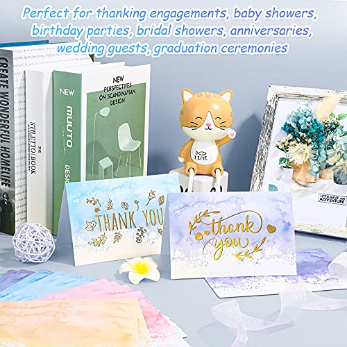 72 Pieces Watercolor Thank You Cards with Envelopes and Stickers Set 6 Designs Gold letter Greeting Note Cards Thank You Envelopes Round Envelope Seal Stickers for Wedding Graduation Baby Shower - Image 5
