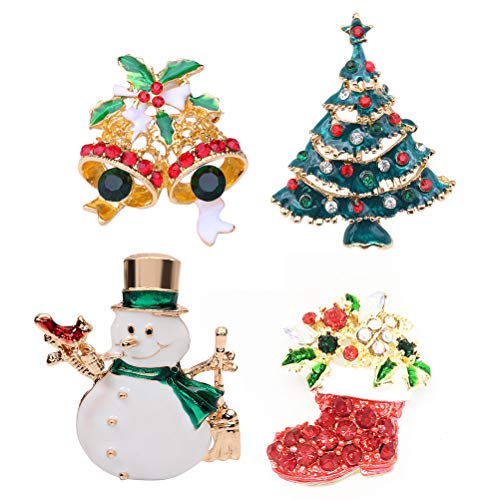 SUPVOX 4 PièCes Broches De NoëL En Strass Sapin ÉToile Bonhomme De Neige Bottes Accessoires Cadeau Femme Fille Pour FêTes NoëL Anniversaire
