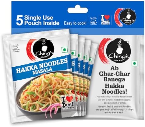Ching’s Secret Hakka Noodles Masala, 100g, Easy To Cook, Meal Kit, Cooks in 4/5Mins, 1 Pouch Serves 4, Pack of 5 Single Use Pouches