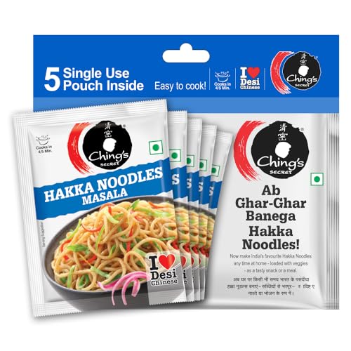 Ching’s Secret Hakka Noodles Masala, 100g, Easy To Cook, Meal Kit, Cooks in 4/5Mins, 1 Pouch Serves 4, Pack of 5 Single Use Pouches