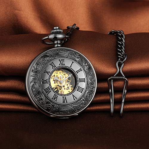 Reloj de bolsillo mecánico analógico retro con cadena cuerda manual estilo unisex clásico 3