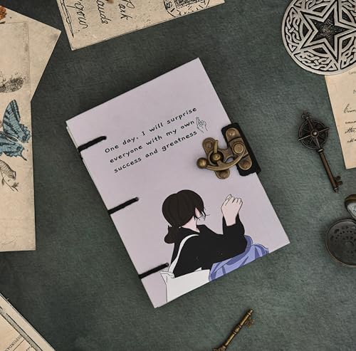 Image of Motivational Quote Diary with Lock ? ?One Day I Will Surprise Everyone? | Vintage Handmade Journal for Girls, Students & Dreamers | Aesthetic Notebook for Writing & Gifting (5x7 Inch)