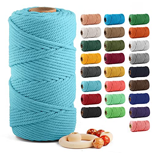 Image of Macrame Cotton Cord 5mm x 109 Yards, ZUEXT 100% Natural Handmade Colorful 4 Strands Twisted Braided Cotton Rope for Wall Hanging Plant Hangers Gift Wrapping Tapestry DIY Crafts(5mmx100m, Light Blue)