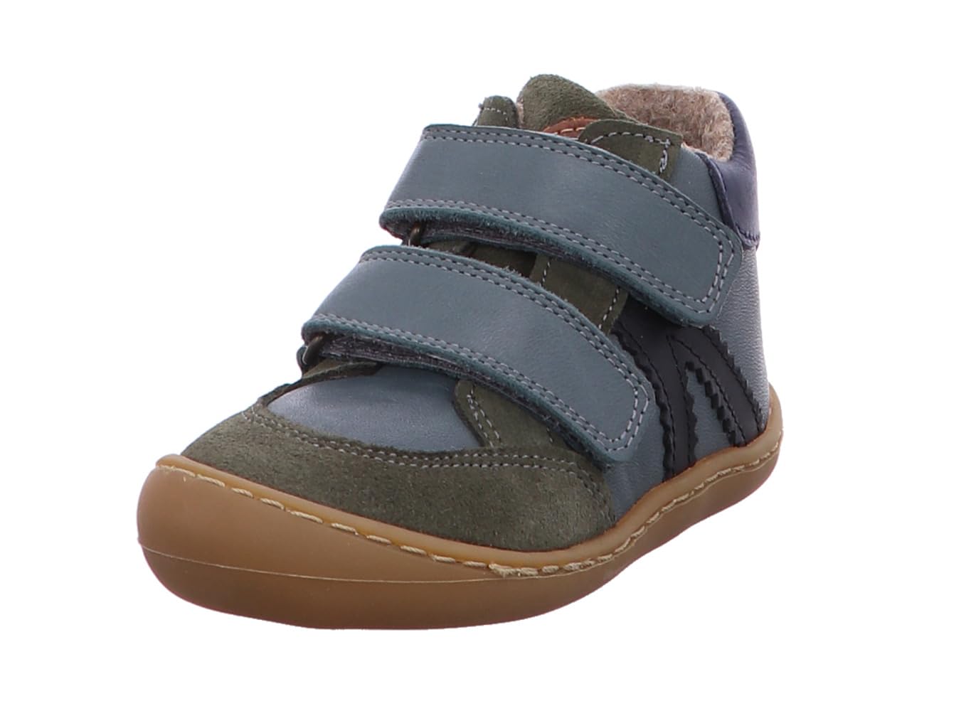Barfußschuhe aus Leder mit Wollfilzfutter, sportlicher Look in Petrol/Grün/Navy 45219-532