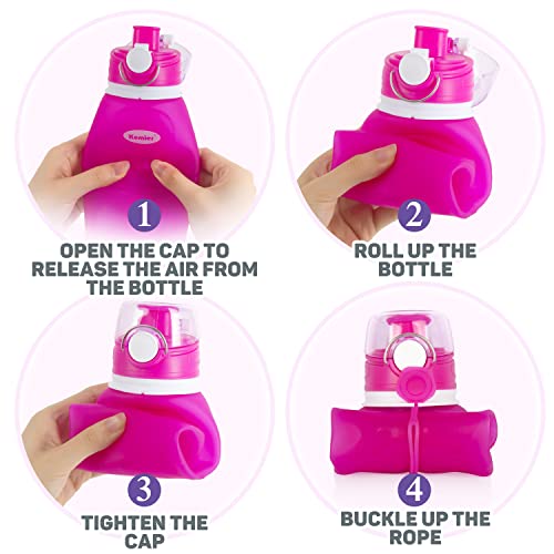 Kemier kollabierbare Silikon-Wasserflaschen-750ML, Medizinische Qualität, BPA-Frei, FDA-Zugelassen, Aufrollen, 26oz, auslaufsicher, Faltbar Sport & Outdoor-Wasserflaschen (Rosa)