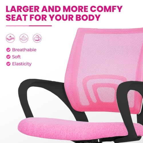 Image of Casa Copenhagen Mesh Mid Back Office /Study /Computer /Revolving /Desk Chair for Work from Home -Metal Base, Height Adjustable Seat - Pink Mist & Black Handle