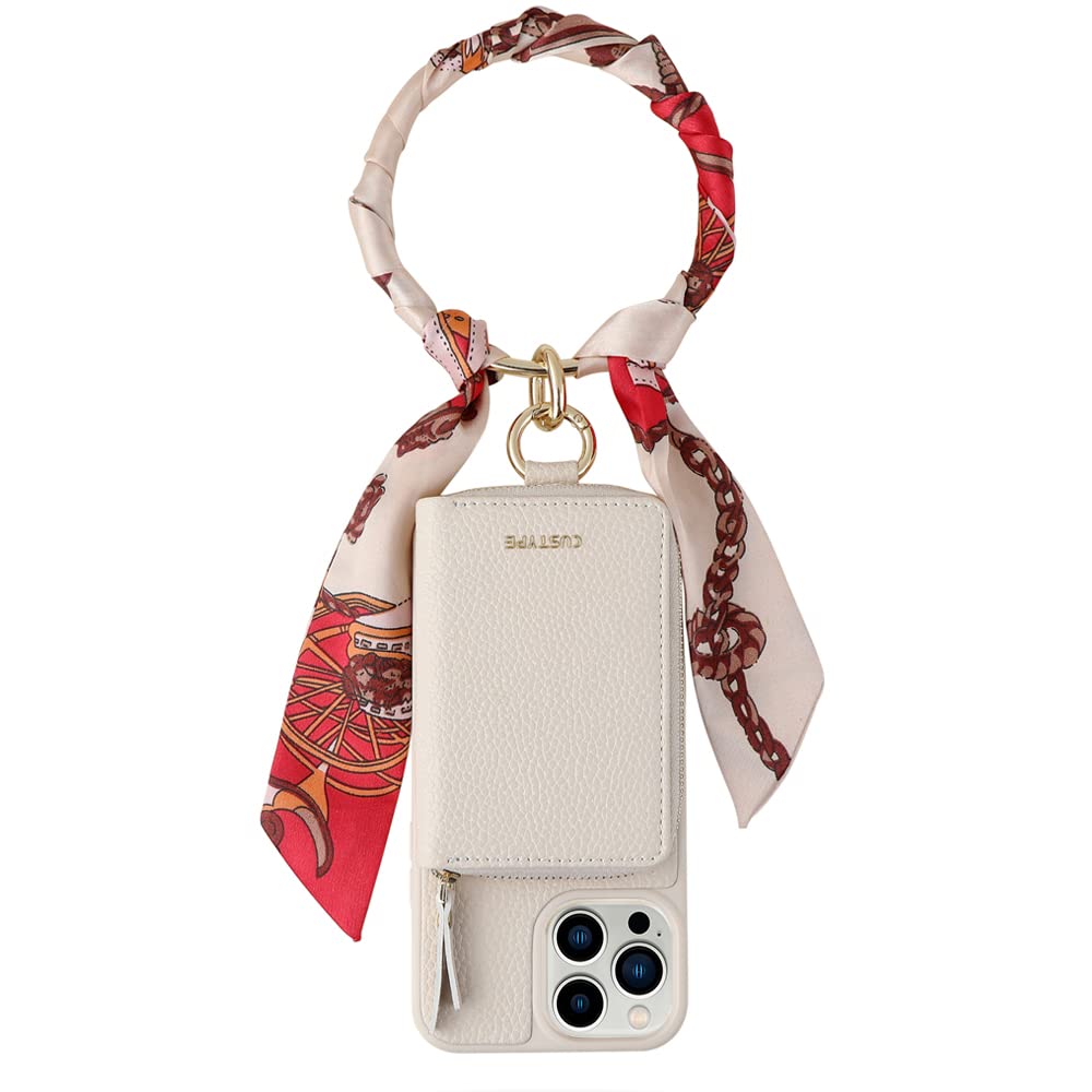 CUSTYPE for iPhone 13 Pro Wallet Case, for iPhone 13 Pro Case with Card Holder 13 Pro Case Wallet Phone Case with Strap RFID Blocking Card Slots for Women Leather (6.1 inch-Bangle with Silk Scarf)