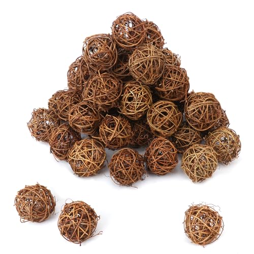 KUKLIPJIM 60 PCS 2 Inch Decorative Wicker Rattan Balls, Wicker
