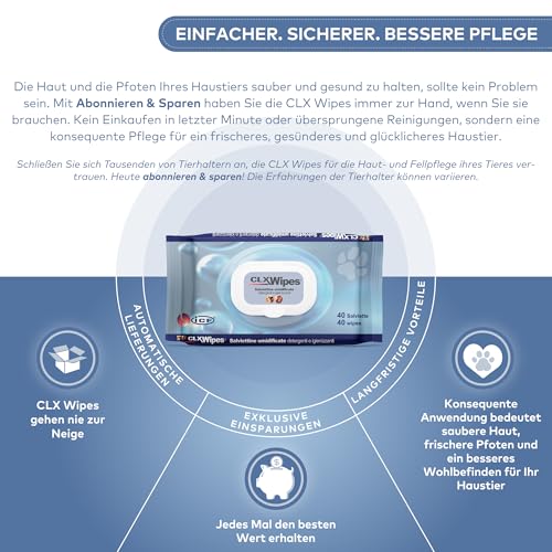 CLX Haustier-Tücher | Sanfte Reinigungs- & Deodorierungstücher für Hunde, Katzen & Kleintiere | Entfernt Schmutz, Feuchtigkeit & Gerüche | Praktisch & Reisegeeignet | 40er-Pack