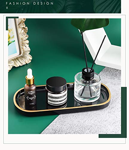 Emibele Jewelry Organizer Oval Resin Tray, Bathroom Kitchen Dresser Vanity Tray Jewelry Dish Ring Holder Cosmetic Organizer for Candle Perfume Soap Shampoo Home Decor - Black & Gold - Thumbnail 3