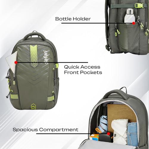 Image of Safari 43L Expandable Laptop Bag with Armor Base, Raincover, 3 Compartments, Compression Straps, Large Size Travel Bag, Ideal For 3-4 Days Staycations, Hiking, Office Bag