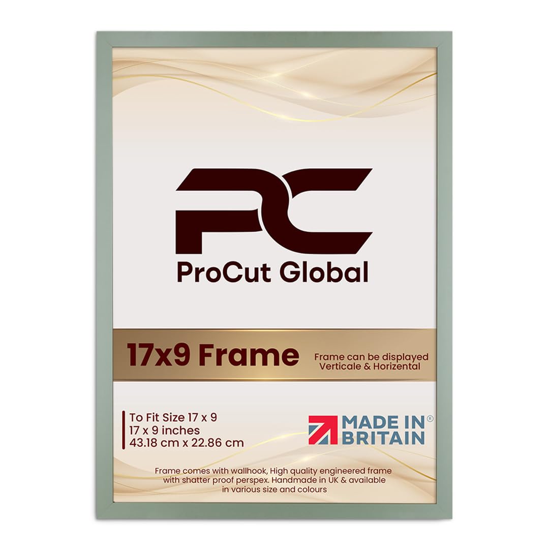 Procut Global 17X9 Green Picture Frames - Modern Wooden Photo Frame with Shatterproof Perspex for Wall or Tabletop - Perfect for Posters, Certificates, Prints - Sizes & Colors Available