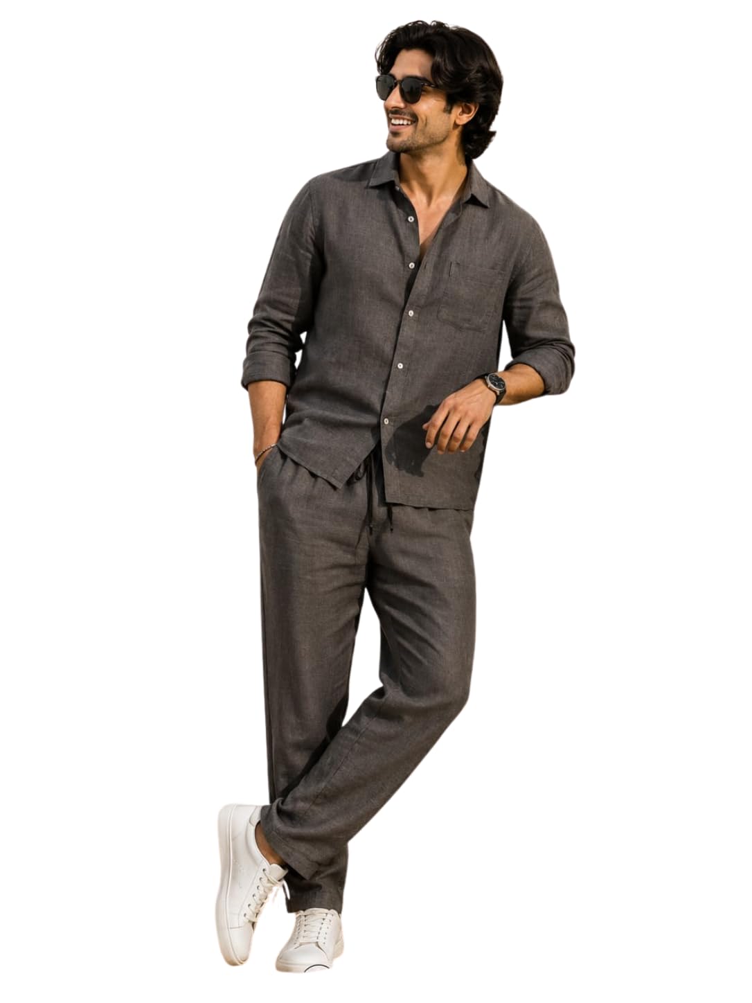 Men's Premium Linen Co-Ord Set | Regular Fit Full Sleeve Solid Shirt with Drawstring Trouser | Breathable Linen Casual Outfit for Summer, Travel, Beach, Vacation & Daily-picture-40