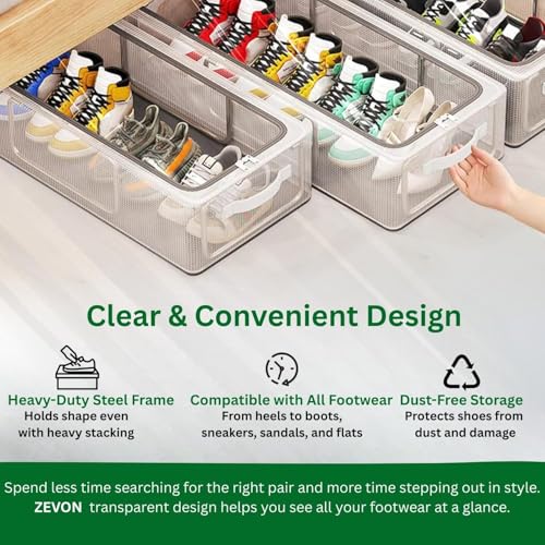 Image of ZEVON Shoe Organiser for Home - Foldable Shoe Boxes Storage Under Bed, Transparent Shoe Organizer Space Saver Rack for Cupboard, Underbed Shoe Box Storage Solution for for Men And Women, PACK OF 1