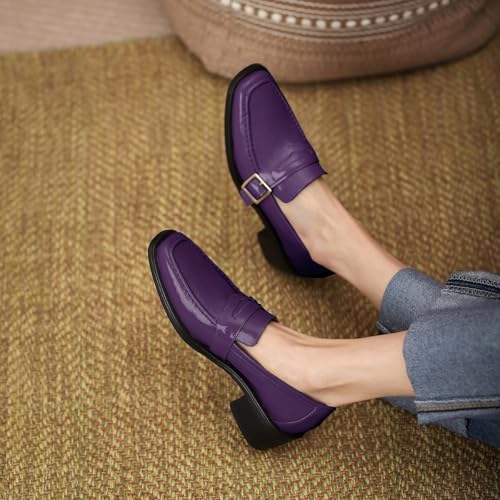 Image of MOOMMO Women Chunky Heel Penny Loafers Square Toe Buckle Slip On Comfort | Office Ladies Loafer Pumps 2 inch Stacked Block Heel Dress Loafers Oxfords Walking Dress Shoes Casual Size 4-11 M US