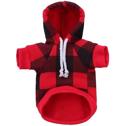 Hozz Red Dog Hoodie Winter Dog Sweatshirt With Leash Hole And Pocket Warm Dog Clothes For Buffalo Plaid Small Dog Sweater Chihuahua Coat Clothing Puppy Custume Xs #TOP1