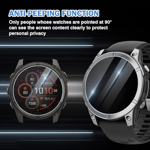 Image of 4 Pack Compatible for Garmin Fenix 8 51mm Screen Protector Privacy, 9H Tempered Glass Anti-peeping Protective Film for Fenix 8 Solar /Amoled & Fenix 7X Solar /Sapphire Solar 51mm Watch Film