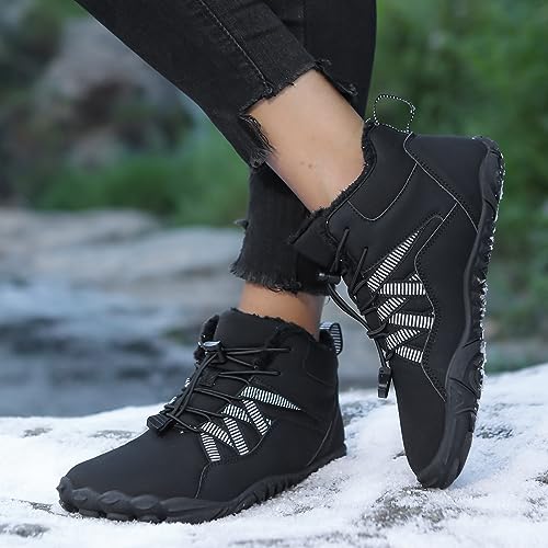 Mens Womens Winter Snow Boots Hiking Barefoot Minimalist Shoes Warm Fur Lined Waterproof Sneakers Zero Drop Sole Casual Running Training Cotton Sneakers Slip On Wide Toe Box Lightweight Booties3