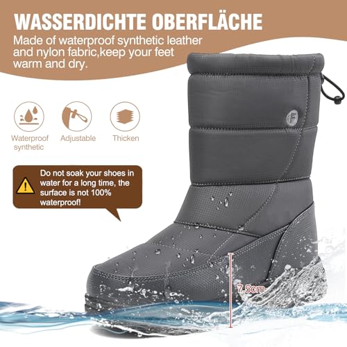 BARFULKER Winterstiefel Herren Damen Wasserdicht Winterschuhe Warm Gefüttert Schneestiefel Leicht Wanderschuhe Trekkingschuhe Rutschfest Stiefel,Grau 43 EU