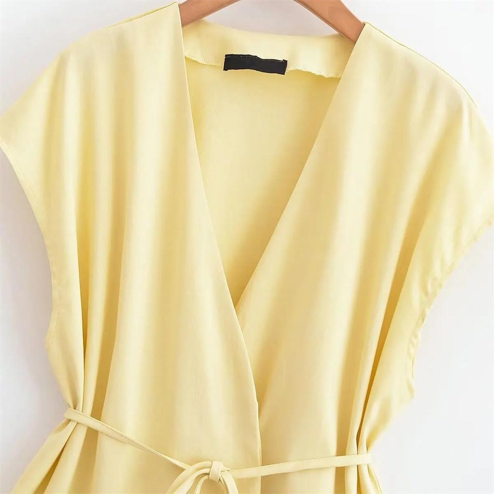 Women Casual Suits Lace-Up V-Neck Vest Waist Wide Pants Sets