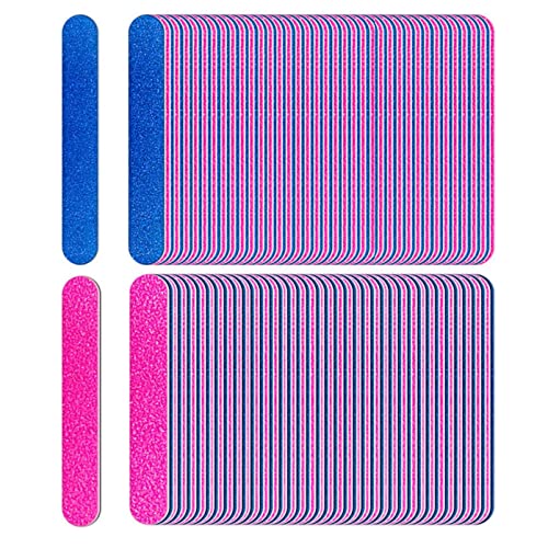 100 Piezas Limas de Uñas Profesionales,Desechables Tableros de Esmeril de Doble Cara Herramientas de Manicura,para el hogar o herramientas profesionales de manicura (azul y rosa)