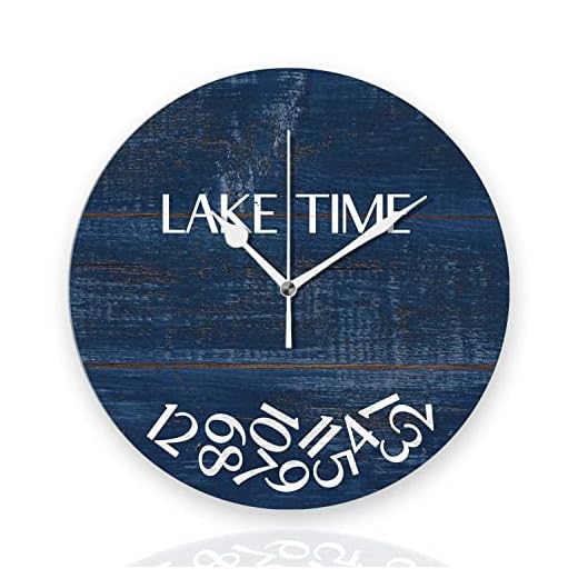 Battery Operated Wall Clocks 12 Inch,Lake Time,Silent Home Decor for Bathroom,Living Room,Bedroom