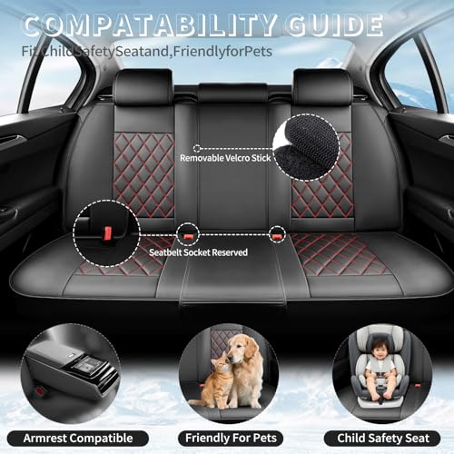 Image of Car Seat Covers Compatible with Chevy Equinox 2011-2025 2026, Premium Leather Breathable, Wear Resistant, Airbag Compatible, All-Weather Protection & Full Coverage, 2 Front Seat Red Line Black