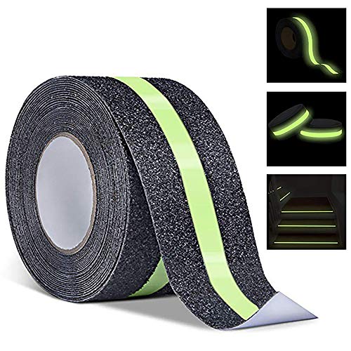 Anti Slip Safety Grip Tape 2inx30ft Green Glowing in The Dark Non Skid Stage Safety Tape High Traction Grit Stairs Tape Hazard Caution Warning Tape for Steps (2 ×30 , Green&Black)