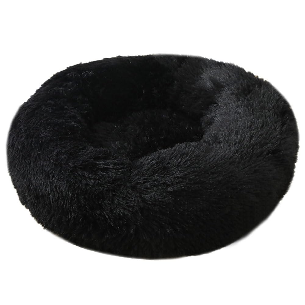 Hiseng Soft Fluffy Dog Bed, Solid Color Self-Warming Cat Bed Washable Round Dog Beds Medium, Plush Anti-Slip Bottom Donut Cat Beds for Indoor Cats (40cm,Black)
