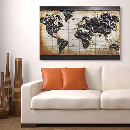 Empire Art Direct Iron Wall Art 3D Metallic Hand Painted Sculpture,Ready To Hang,Living Room, Bedroom ＆ Office, 48 In. X 2.0 In. X 32 In, World Map 2 #TOP3