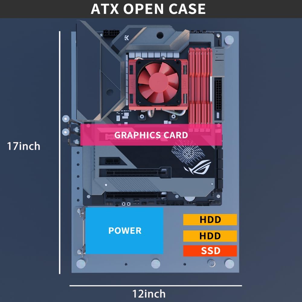 DIY Acrylic Open Frame PC Case for ATX, MATX, ITX Motherboards – Gaming & Test Bench Rack for PC Builds