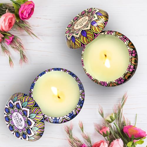 Image of Bryan & Candy Scented Candles Gift Set for Men & Women,60gm Each Soy Wax Eco-Friendly Printed Tin, Pack of 2 (Lavender Citrus & Bulgarian Rose)