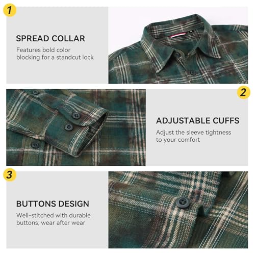 Image of WARHORSEE Flannel Shirt for Men Long Sleeve Button Down Plaid Shirts