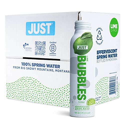 Image of JUST Bubbles Lime - Pure Premium Sparkling Spring Water in a Fully Recyclable Reusable Eco-Friendly Bottle - 100% Mountain-Sourced Carbonated Water with Naturally Occurring Minerals, 16 Fl Oz (Pack of 12)