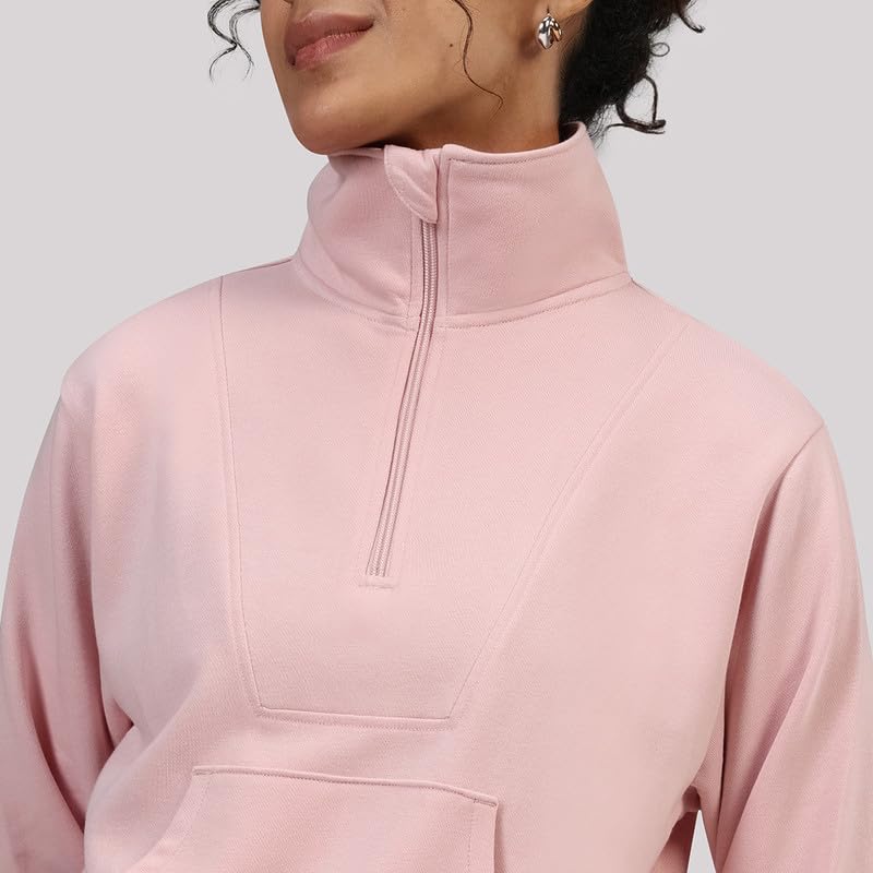 Image of BlissTerry Half Zip | Zippered front |Convertible collar to style |Kangaroo pocket for essentials |Ribbed cuffs |Cropped length